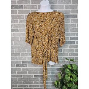 Molly & Isadora Tunic‎ Top Women's 3X Leopard Print Tie Waist 3/4 Sleeve Blouse
